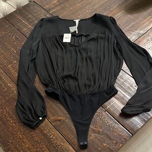 Free People Black Sheer Long Sleeve Bodysuit size small